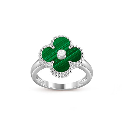 お気に入り-LUCKY CLOVER ダイヤモンドアクセントホワイトゴールドリングコレクション