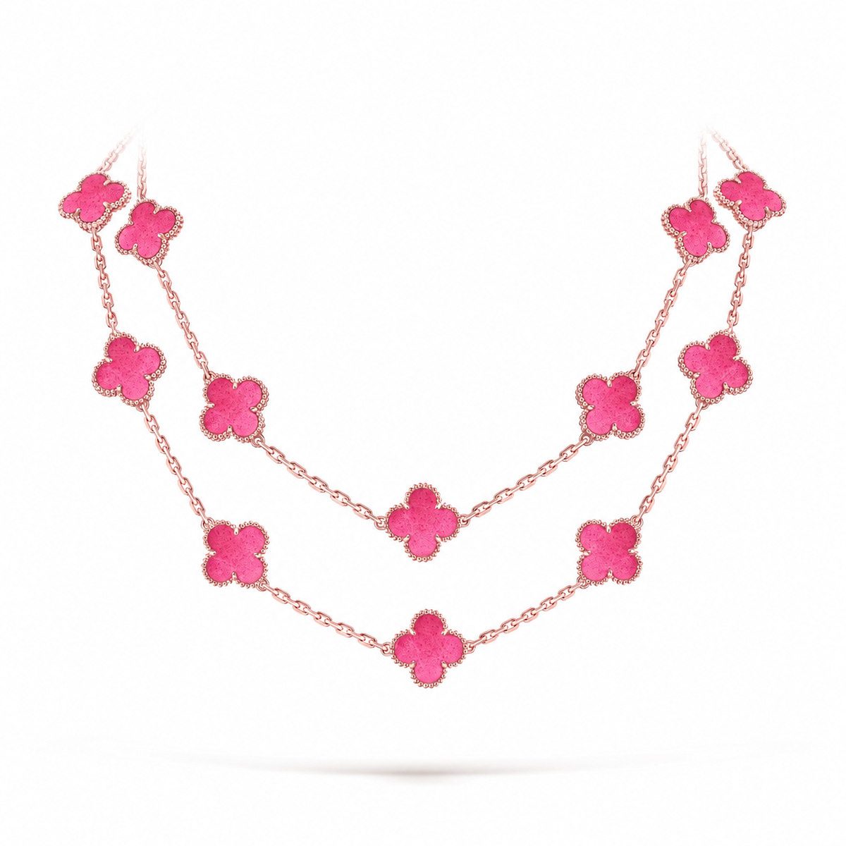 [Favorite] NEW CLOVER 20 MOTIFS PINK ENAMEL NECKLACE