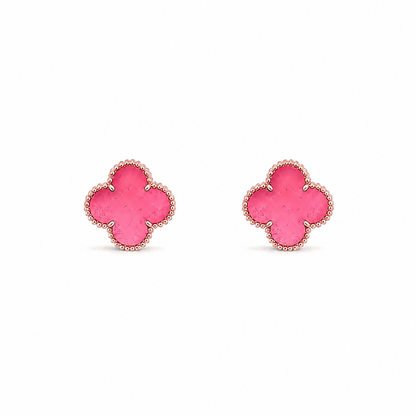 [Favorite]NEW CLOVER 15MM PINK ENAMEL STUD EARRINGS
