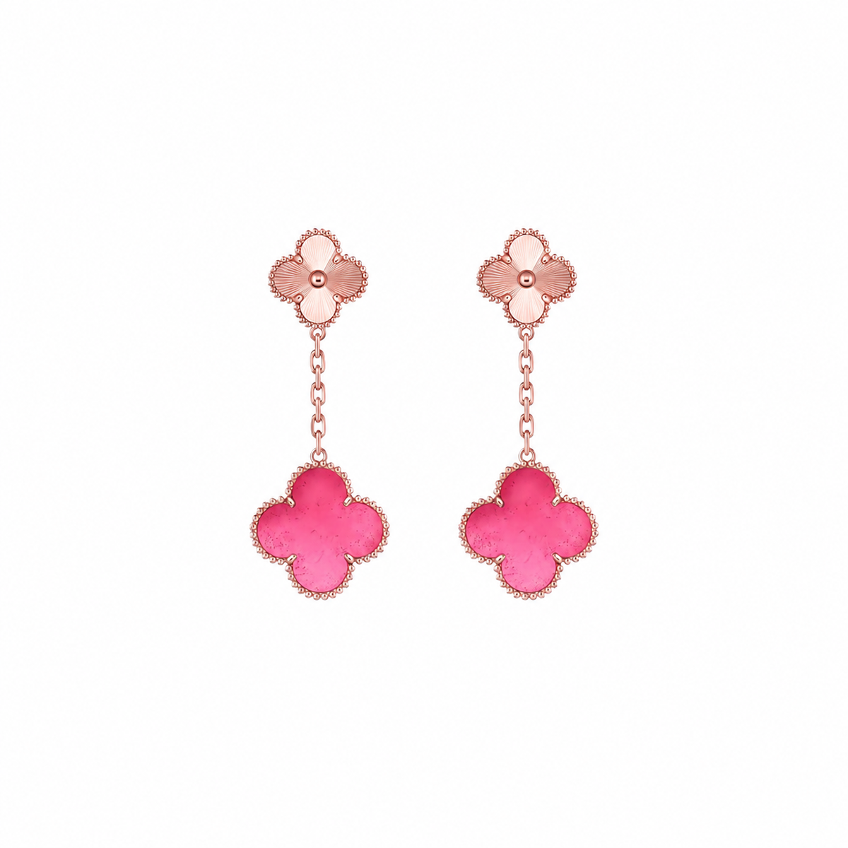 [Favorite]NEW CLOVER 2 MOTIF PINK ENAMEL EARRINGS