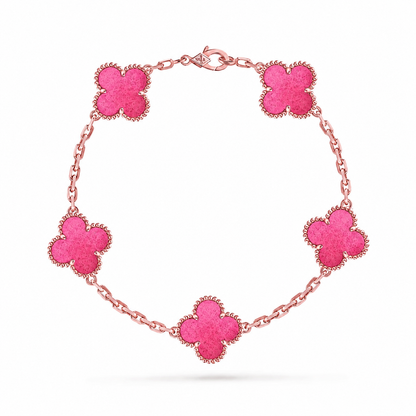[Favorite]NEW CLOVER 5 MOTIFS PINK ENAMEL BRACELET