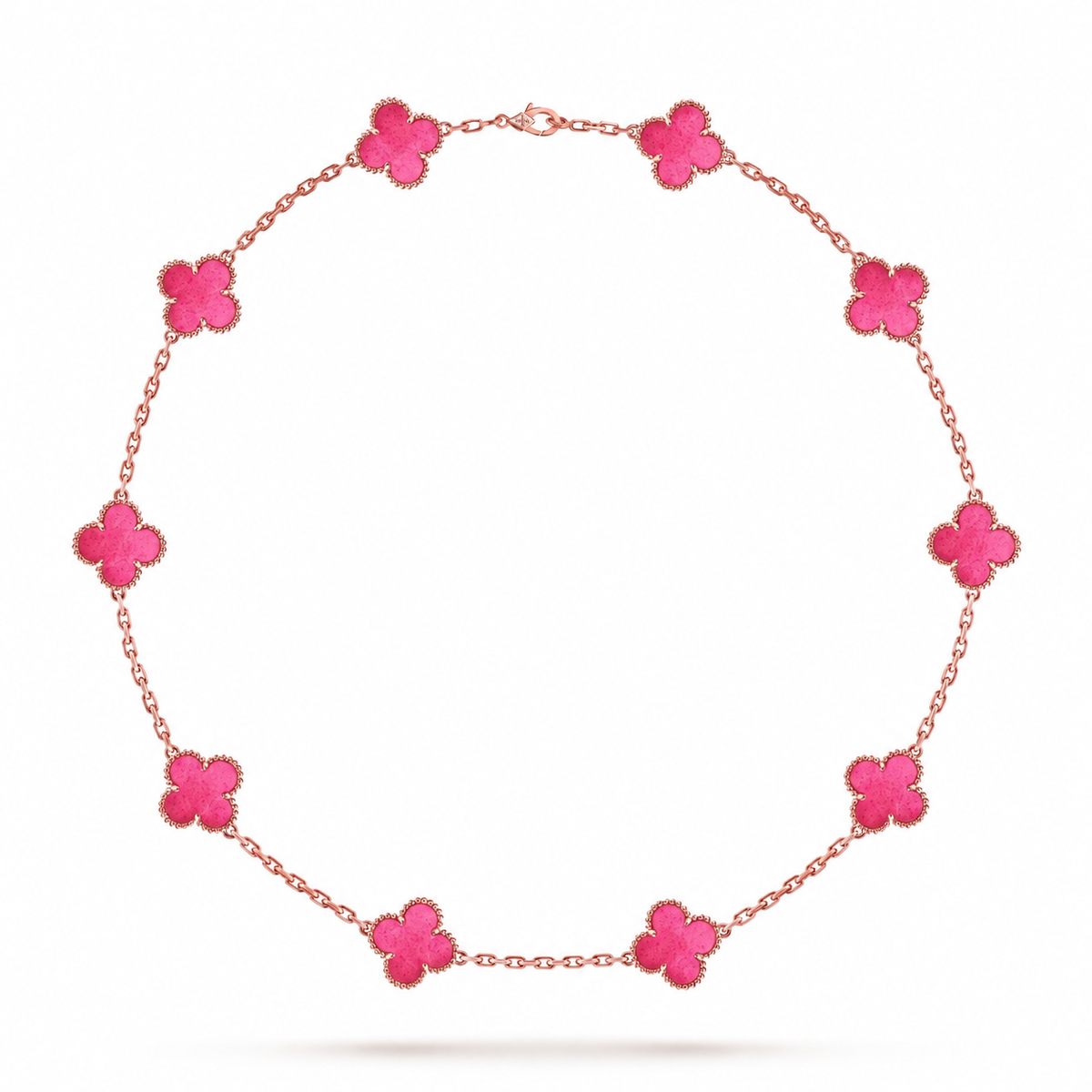 [Favorite]NEW CLOVER 10 MOTIFS PINK ENAMEL NECKLACE