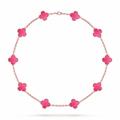 [Favorite]NEW CLOVER 10 MOTIFS PINK ENAMEL NECKLACE