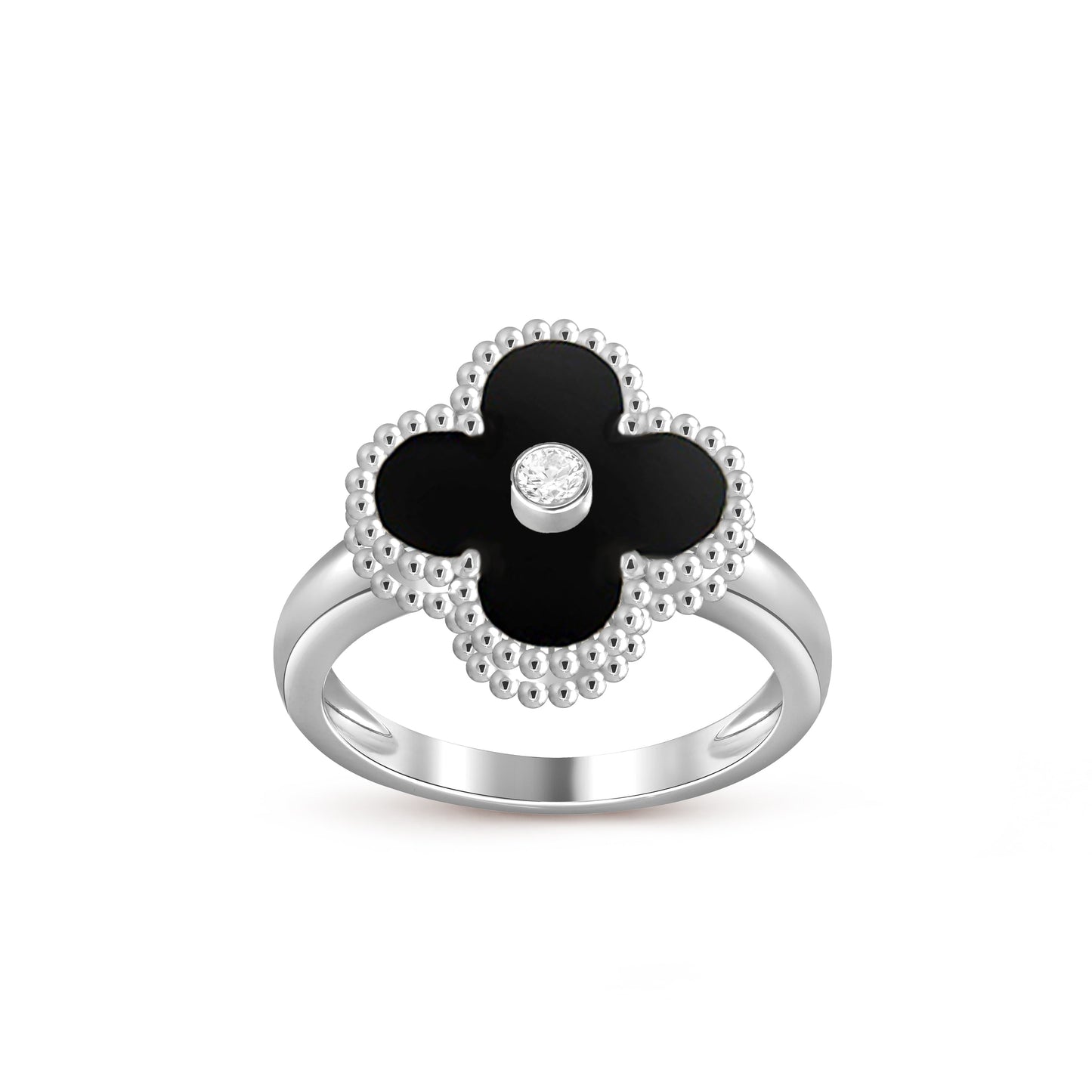 お気に入り-LUCKY CLOVER ダイヤモンドアクセントホワイトゴールドリングコレクション