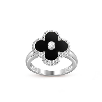 お気に入り-LUCKY CLOVER ダイヤモンドアクセントホワイトゴールドリングコレクション