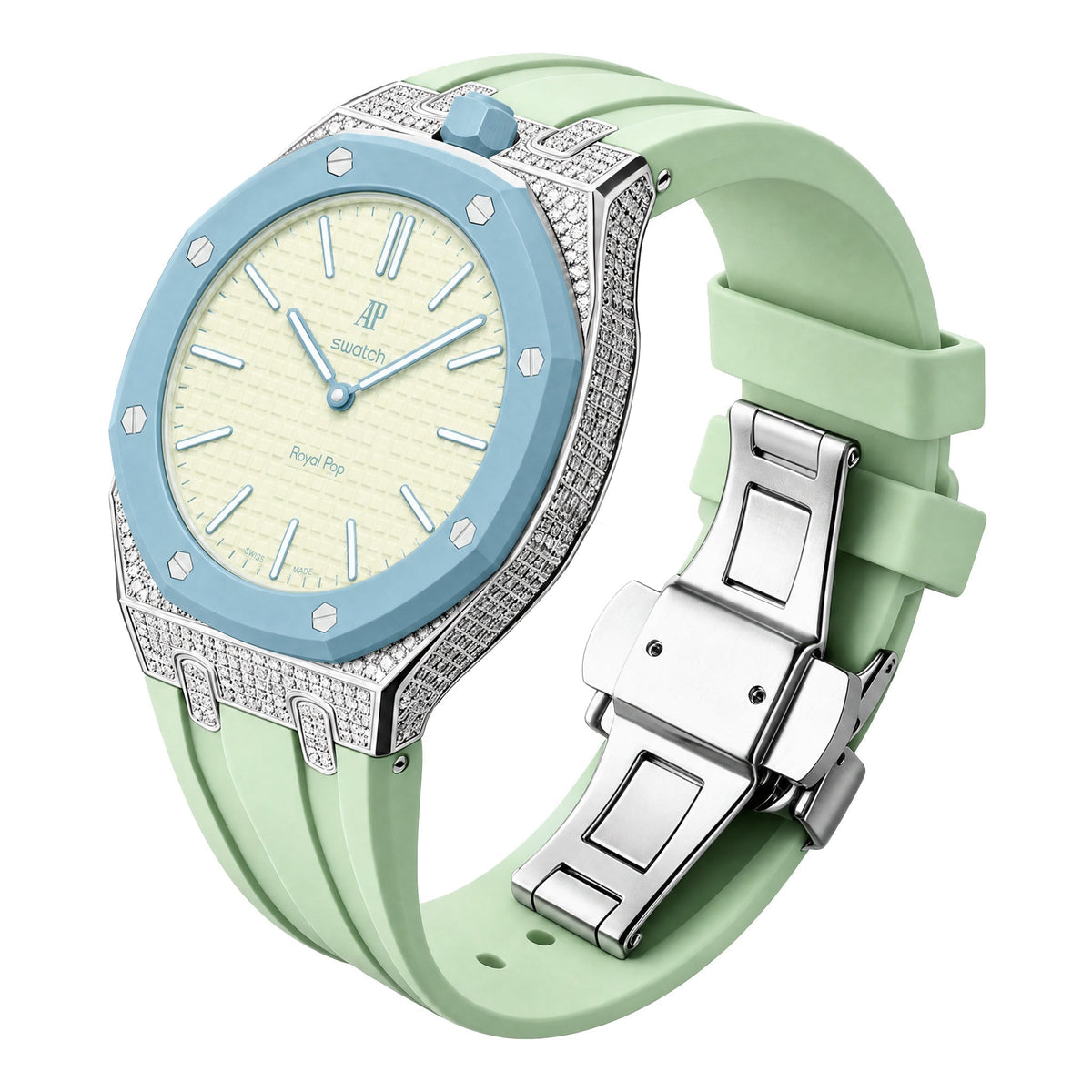 Royal Oak Pop exclusivo con caja de acero, diamantes (moissanita) y correa de silicona
