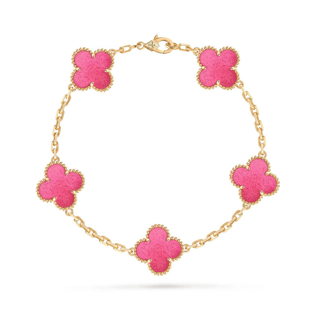 [Favorite]NEW CLOVER 5 MOTIFS PINK ENAMEL BRACELET