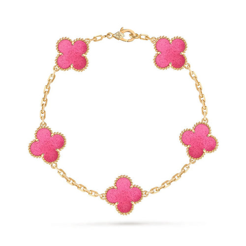 [Favorite]NEW CLOVER 5 MOTIFS PINK ENAMEL BRACELET
