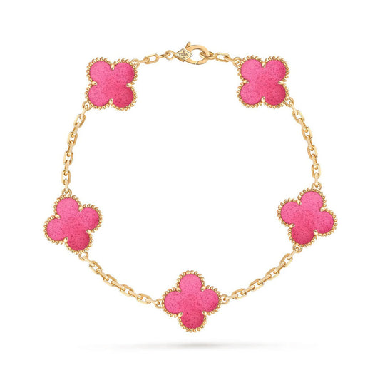 [Favorite]NEW CLOVER 5 MOTIFS PINK ENAMEL BRACELET