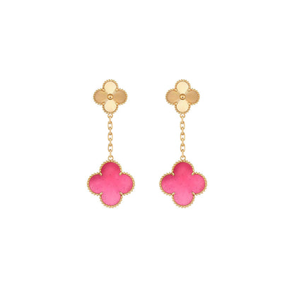 [Favorite]NEW CLOVER 2 MOTIF PINK ENAMEL EARRINGS
