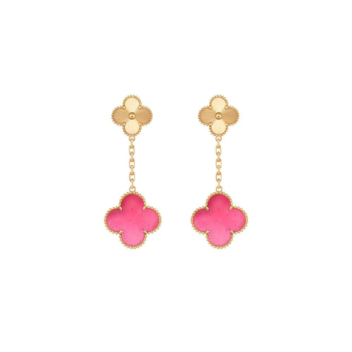 [Favorite]NEW CLOVER 2 MOTIF PINK ENAMEL EARRINGS