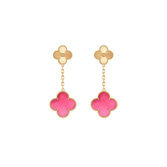 [Favorite]NEW CLOVER 2 MOTIF PINK ENAMEL EARRINGS