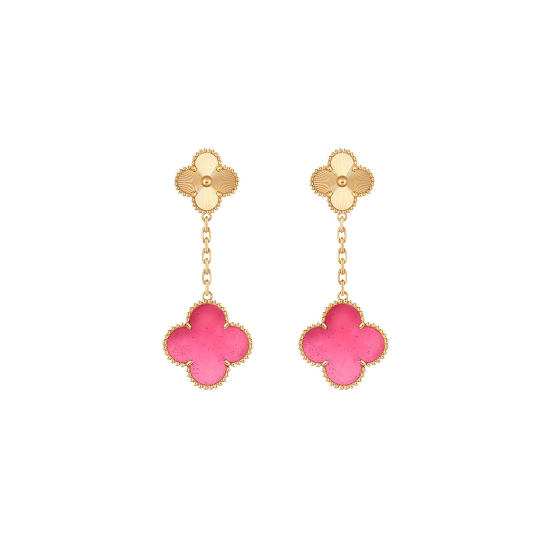 [Favorite]NEW CLOVER 2 MOTIF PINK ENAMEL EARRINGS