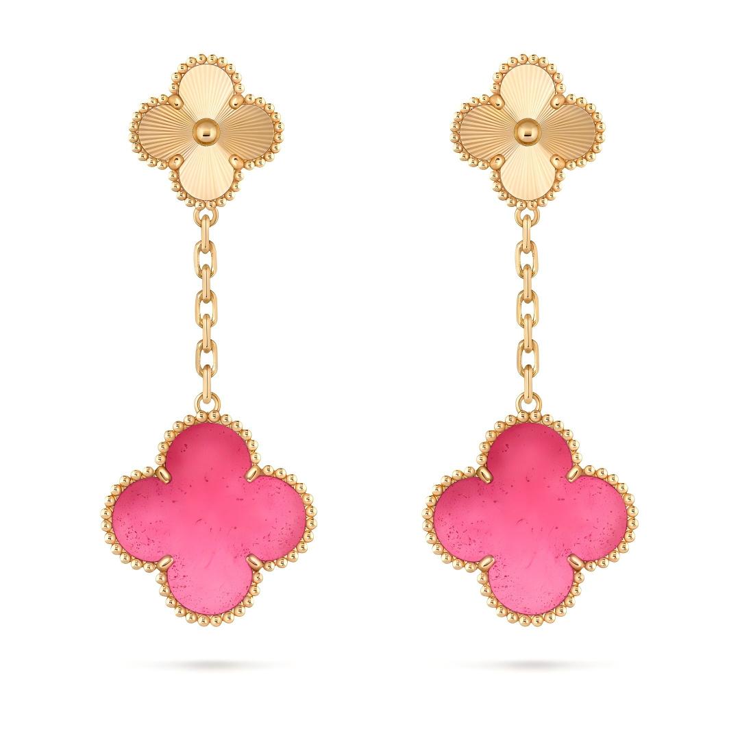 [Favorite]NEW CLOVER 2 MOTIF PINK ENAMEL EARRINGS