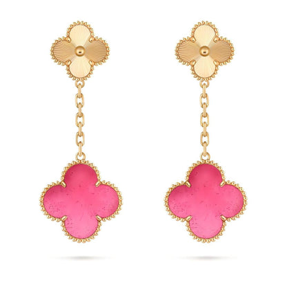 [Favorite]NEW CLOVER 2 MOTIF PINK ENAMEL EARRINGS