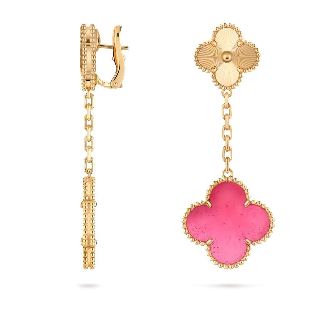 [Favorite]NEW CLOVER 2 MOTIF PINK ENAMEL EARRINGS