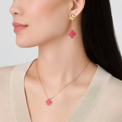 [Favorite]NEW CLOVER 2 MOTIF PINK ENAMEL EARRINGS