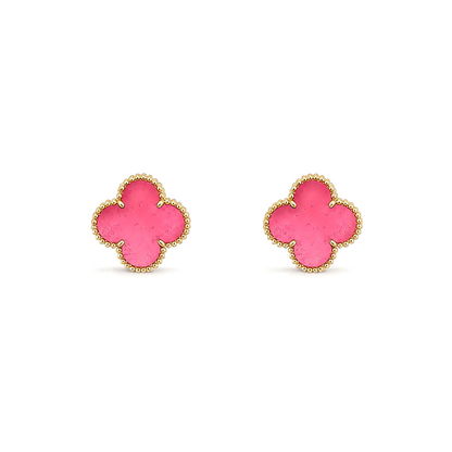 [Favorite]NEW CLOVER 15MM PINK ENAMEL STUD EARRINGS