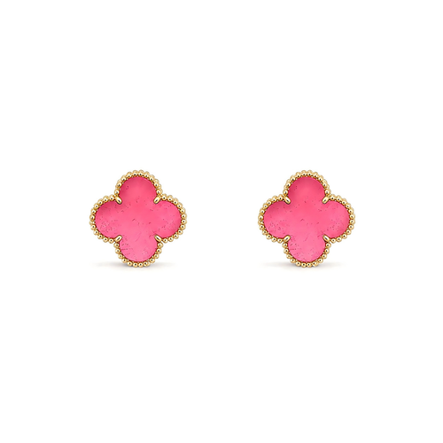 [Favorite]NEW CLOVER 15MM PINK ENAMEL STUD EARRINGS