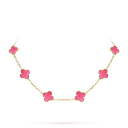 [Favorite]NEW CLOVER 10 MOTIFS PINK ENAMEL NECKLACE