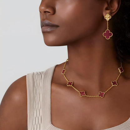 [Favorite]NEW CLOVER 10 MOTIFS PINK ENAMEL NECKLACE