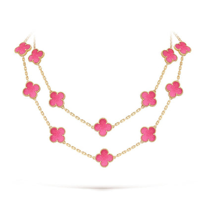 [Favorite] NEW CLOVER 20 MOTIFS PINK ENAMEL NECKLACE