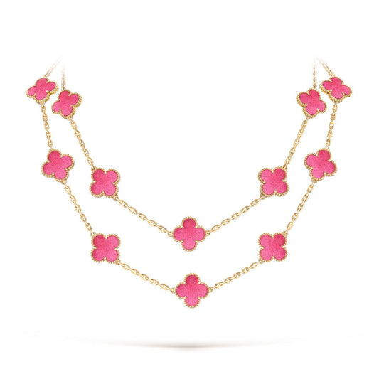 [Favorite] NEW CLOVER 20 MOTIFS PINK ENAMEL NECKLACE