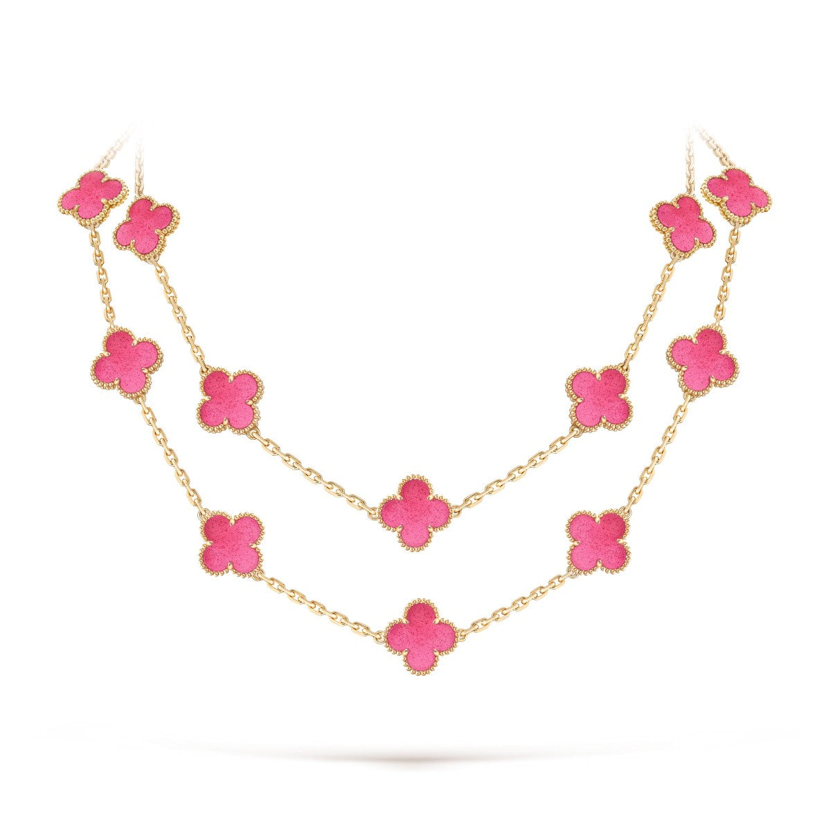 [Favorite] NEW CLOVER 20 MOTIFS PINK ENAMEL NECKLACE