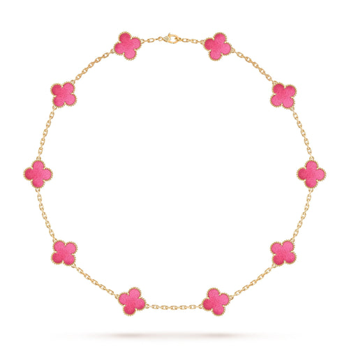 [Favorite]NEW CLOVER 10 MOTIFS PINK ENAMEL NECKLACE