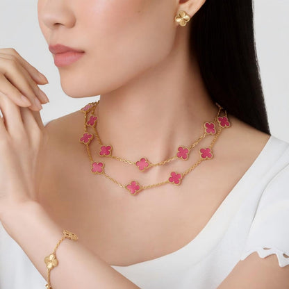 [Favorite] NEW CLOVER 20 MOTIFS PINK ENAMEL NECKLACE