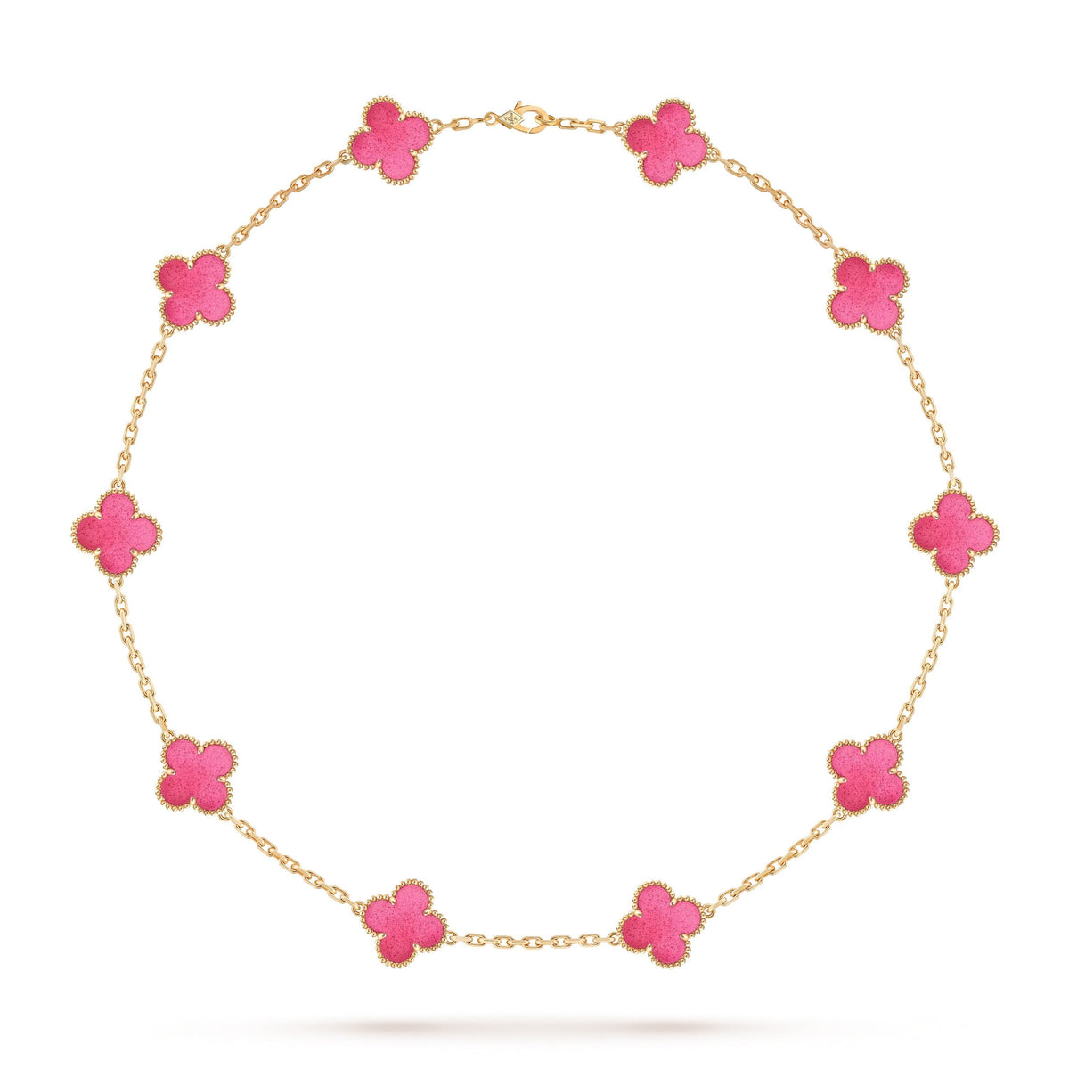 [Favorite]NEW CLOVER 10 MOTIFS PINK ENAMEL NECKLACE
