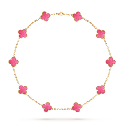 [Favorite]NEW CLOVER 10 MOTIFS PINK ENAMEL NECKLACE