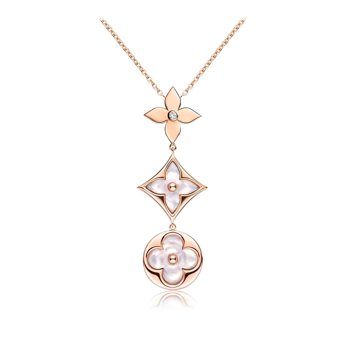 [Favorite]COLOR BLOSSOM LARIAT NECKLACE ROSE GOLD WHITE MOTHER PEARL AND DIAMOND