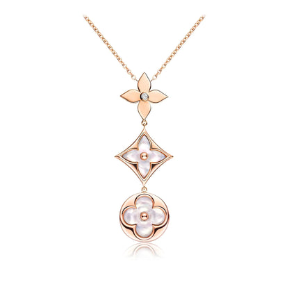[Favorite]COLOR BLOSSOM LARIAT NECKLACE ROSE GOLD WHITE MOTHER PEARL AND DIAMOND