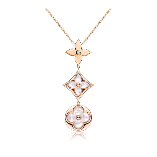 [Favorite]COLOR BLOSSOM LARIAT NECKLACE ROSE GOLD WHITE MOTHER PEARL AND DIAMOND