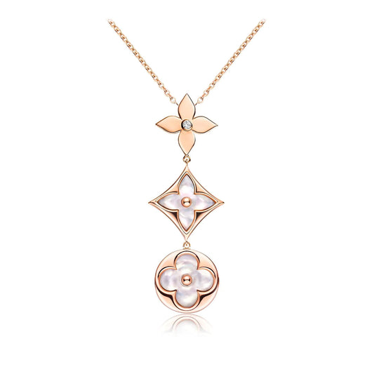 [Favorite]COLOR BLOSSOM LARIAT NECKLACE ROSE GOLD WHITE MOTHER PEARL AND DIAMOND