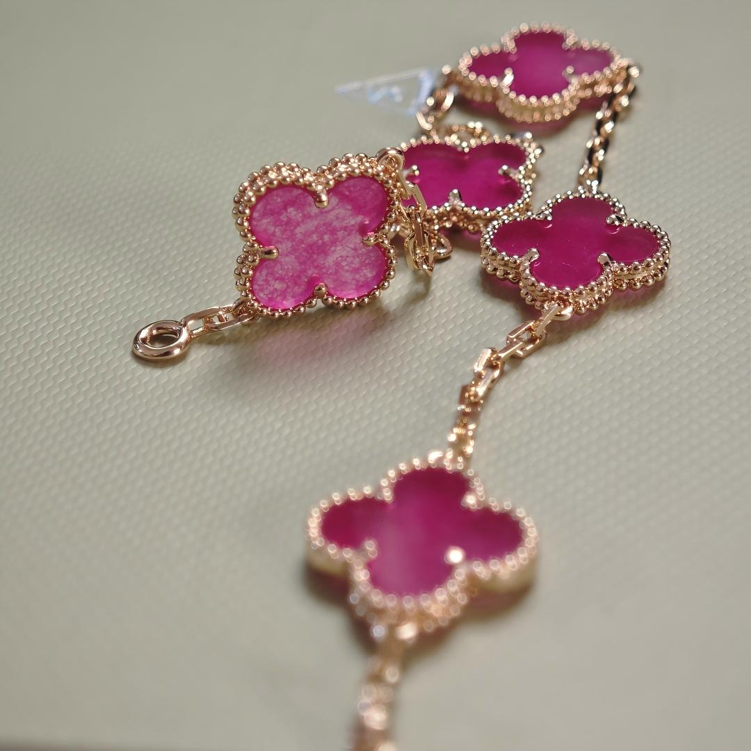 [Favorite]NEW CLOVER 5 MOTIFS PINK ENAMEL BRACELET