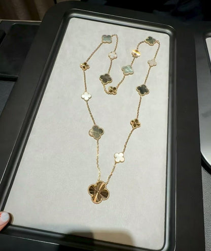 [Favorite]DETACHABLE 15-MOTIF CLOVER STATEMENT SET - GREY MOTHER-OF-PEARL & LASER