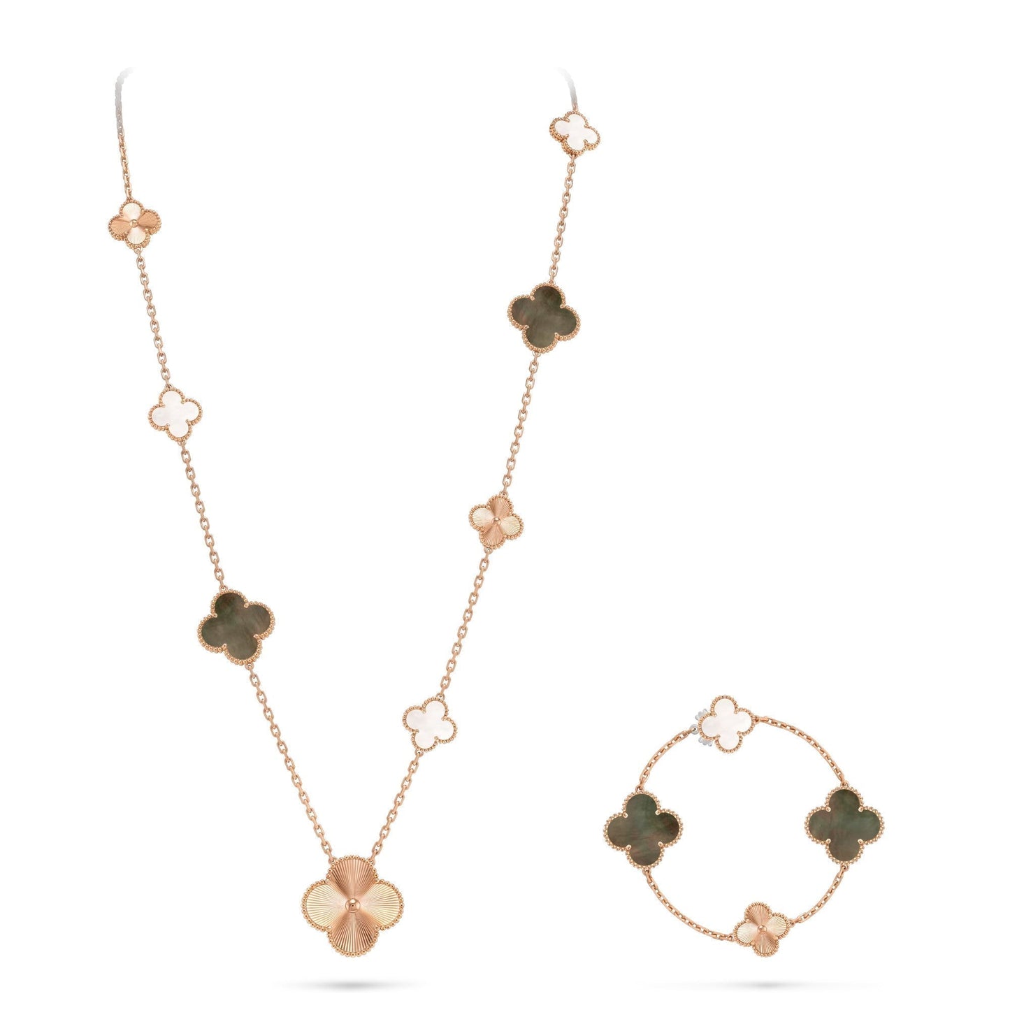 [Favorite]DETACHABLE 15-MOTIF CLOVER STATEMENT SET - GREY MOTHER-OF-PEARL & LASER