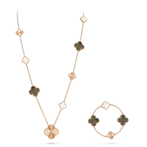 [Favorite]DETACHABLE 15-MOTIF CLOVER STATEMENT SET - GREY MOTHER-OF-PEARL & LASER