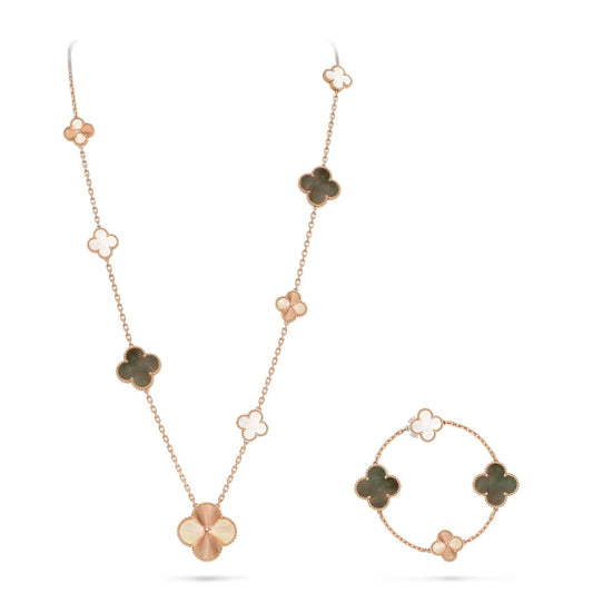 [Favorite]DETACHABLE 15-MOTIF CLOVER STATEMENT SET - GREY MOTHER-OF-PEARL & LASER