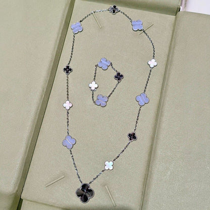 [Favorite]DETACHABLE 15-MOTIF CLOVER STATEMENT SET - PURPLE CHALCEDONY & LASER