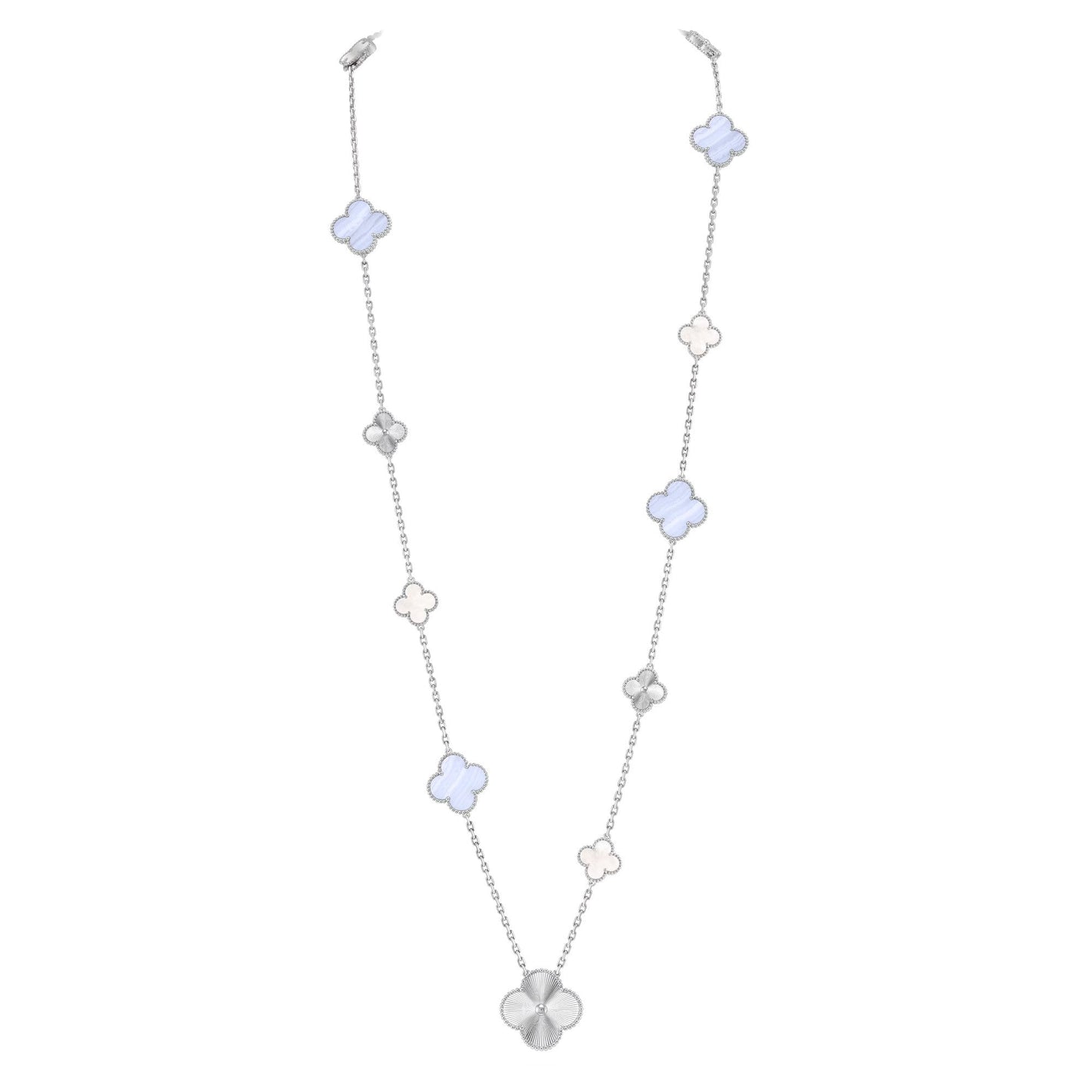 [Favorite]DETACHABLE 15-MOTIF CLOVER STATEMENT SET - PURPLE CHALCEDONY & LASER