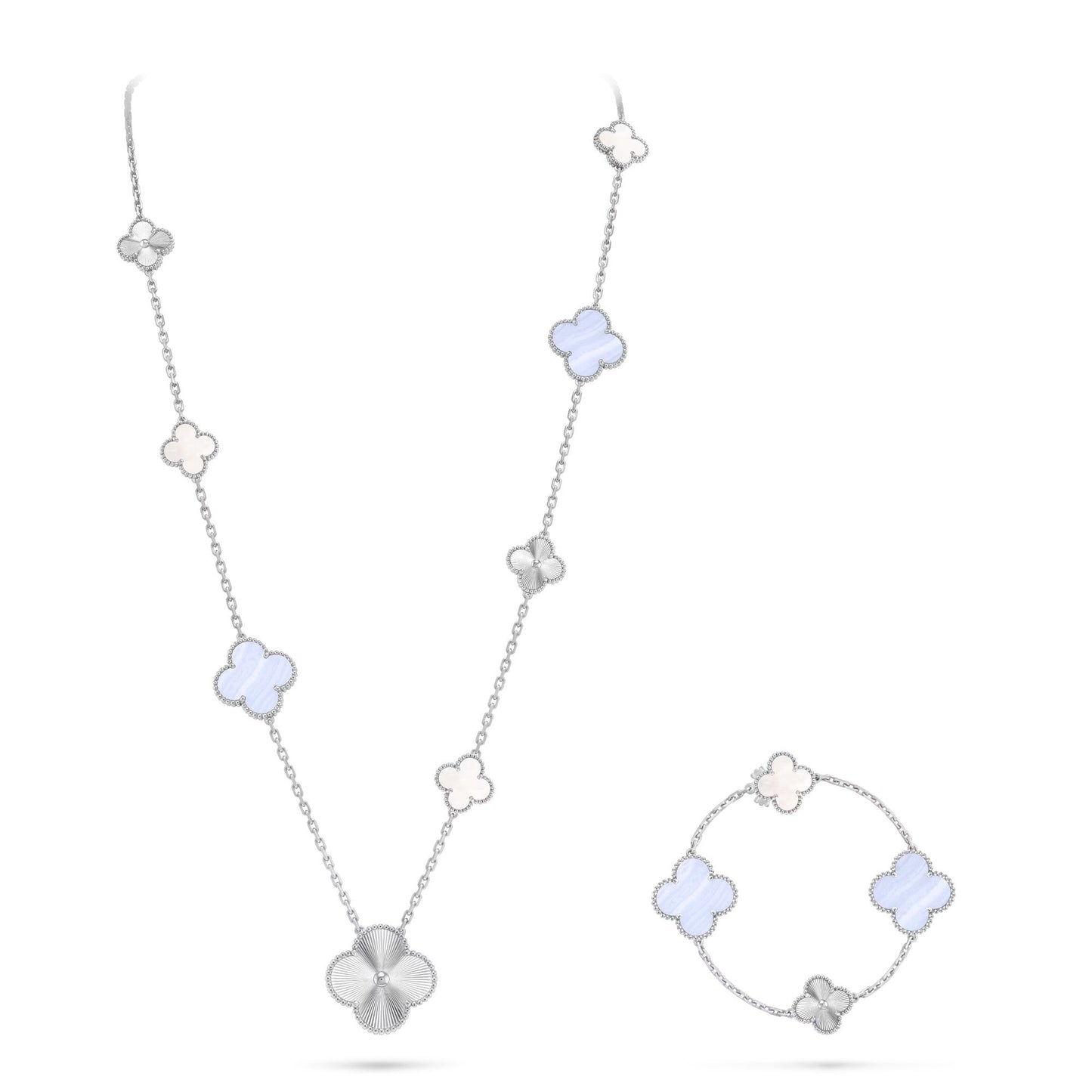 [Favorite]DETACHABLE 15-MOTIF CLOVER STATEMENT SET - PURPLE CHALCEDONY & LASER