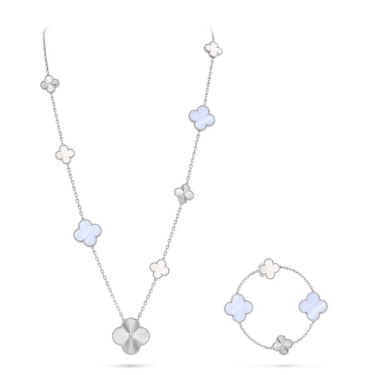 [Favorite]DETACHABLE 15-MOTIF CLOVER STATEMENT SET - PURPLE CHALCEDONY & LASER