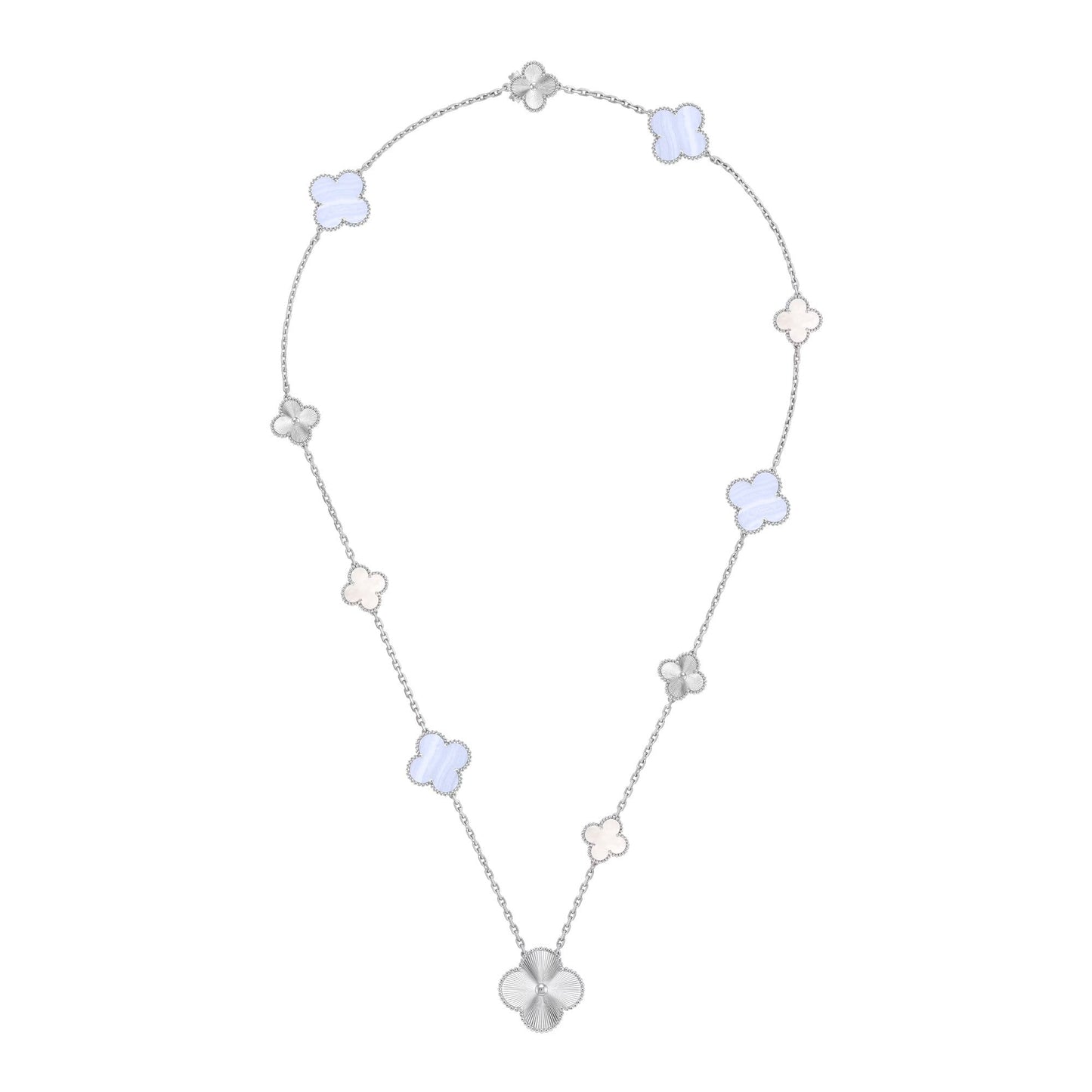 [Favorite]DETACHABLE 15-MOTIF CLOVER STATEMENT SET - PURPLE CHALCEDONY & LASER