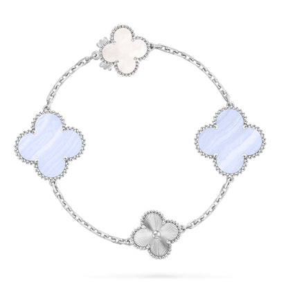 [Favorite]DETACHABLE 15-MOTIF CLOVER STATEMENT SET - PURPLE CHALCEDONY & LASER
