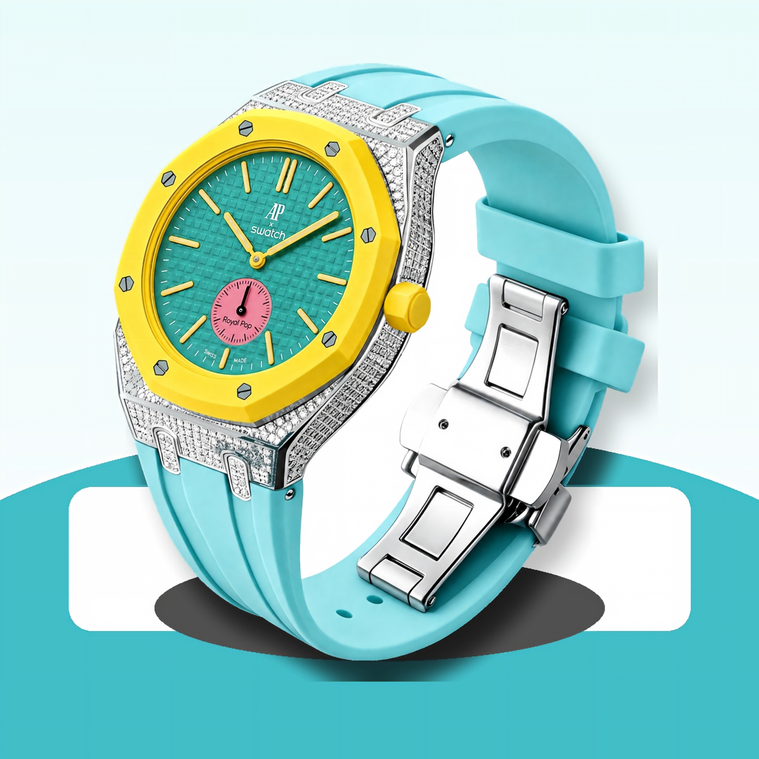 Royal Oak Pop exclusivo con caja de acero, diamantes (moissanita) y correa de silicona