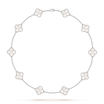 [Favorite]KLASSISCHE GLÜCKLICHE 10-MOTIV-KLEE-HALSKETTE WEISSGOLD-KOLLEKTION