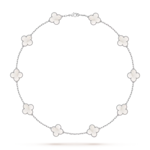 [Favorite]KLASSISCHE GLÜCKLICHE 10-MOTIV-KLEE-HALSKETTE WEISSGOLD-KOLLEKTION